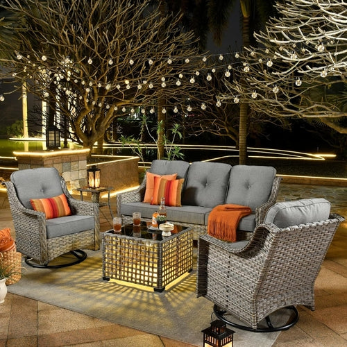 5 Piece Outdoor Patio Furniture with 3 Seat Sofa,Rattan Wicker