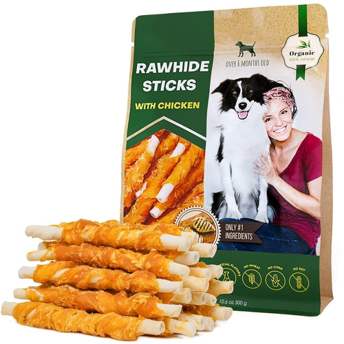 Dog Rawhide Sticks Wrapped with Chicken & Pet Natural Chew Treats