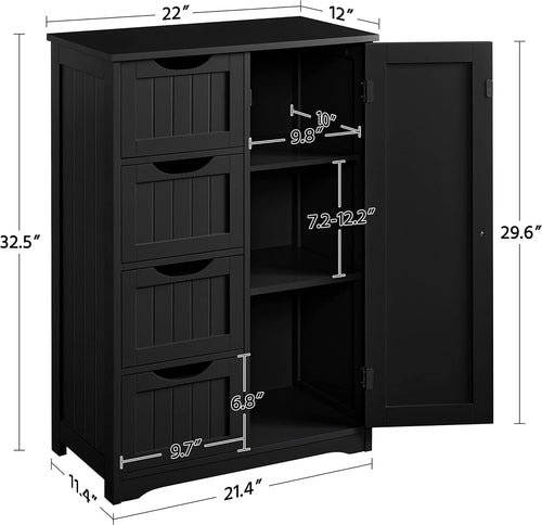 Wooden Bathroom Floor/Side Storage Organizer Cabinet with 4 Drawers