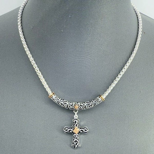 Two Tone Gold and Silver Finish Filigree Necklace