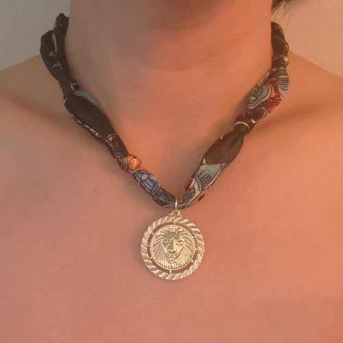 Luxe Print Medallion Pendant Scarf Necklace