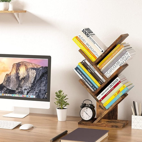 Rustic Brown 4 Tier Tree Bookshelf Free Standing Living Room