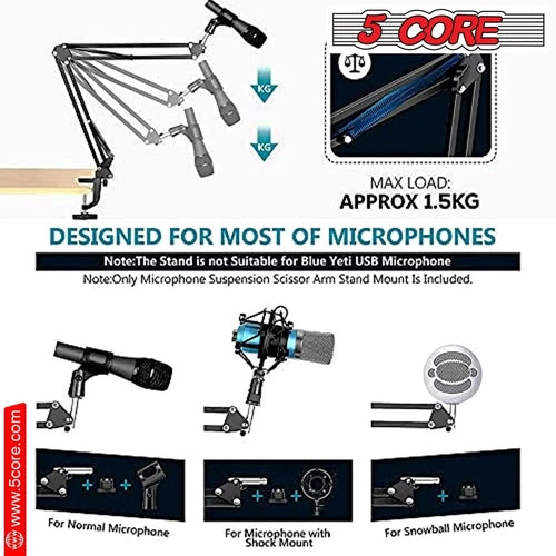 5Core Microphone Stand Suspension Desk Scissor Boom Arm W Shock Mount
