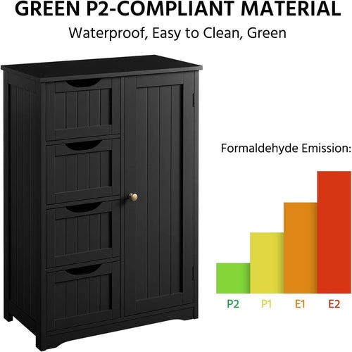 Wooden Bathroom Floor/Side Storage Organizer Cabinet with 4 Drawers