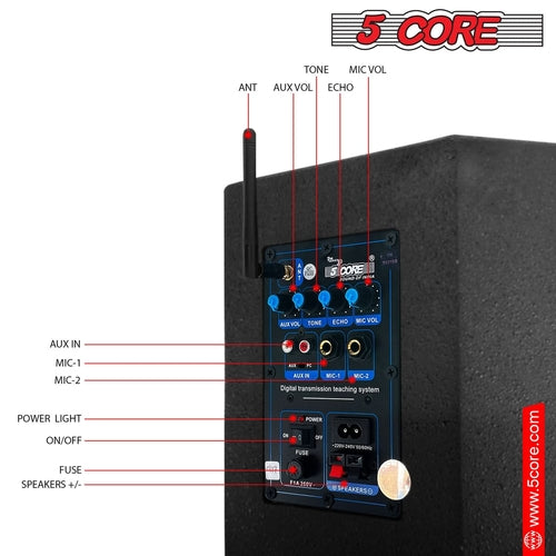 5Core Voice Amplifier 200W Portable PA Speaker System + Wireless