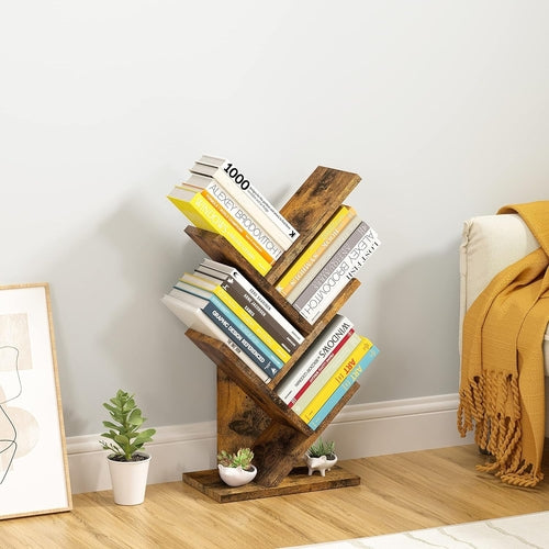 Rustic Brown 4 Tier Tree Bookshelf Free Standing Living Room
