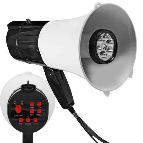 5Core Megaphone Bullhorn Speaker 30W LED Bull Horn Battery Power Cheer