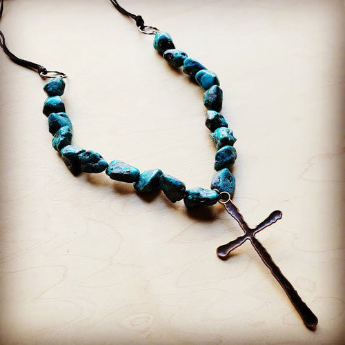 Natural Blue Turquoise with Copper CROSS 255x