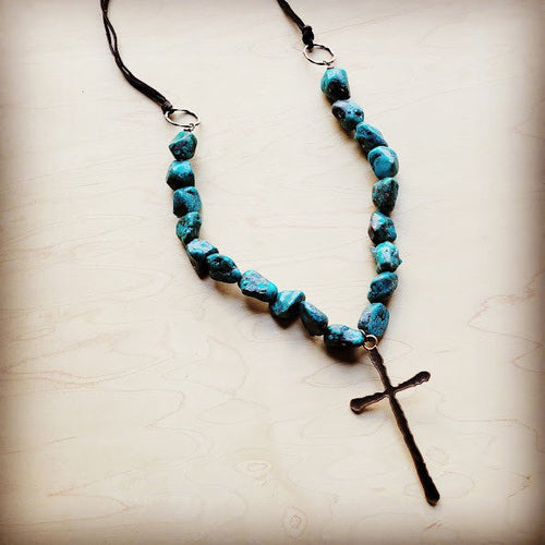 Natural Blue Turquoise with Copper CROSS 255x