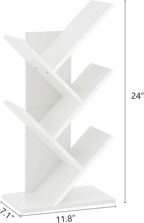 White 4 Tier Tree Bookshelf Free Standing Small Bookcase
