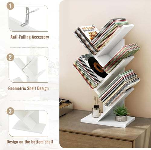 White 4 Tier Tree Bookshelf Free Standing Small Bookcase
