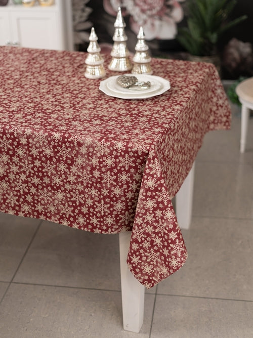 Red Christmas motive tablecloth with snowflake print