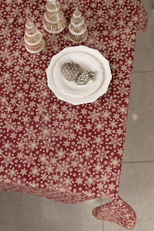 Red Christmas motive tablecloth with snowflake print