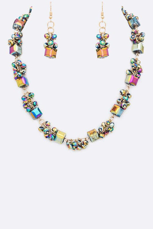 Fringe Beads Crystal Station Collar Necklace Set