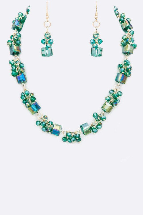 Fringe Beads Crystal Station Collar Necklace Set