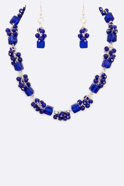 Fringe Beads Crystal Station Collar Necklace Set