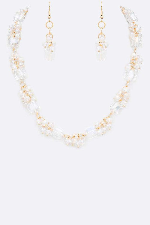 Fringe Beads Crystal Station Collar Necklace Set