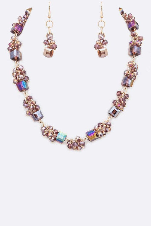 Fringe Beads Crystal Station Collar Necklace Set