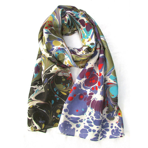 Watermarbling Hand Dyed 100% Silk Scarf