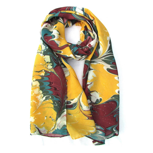 Watermarbling Hand Dyed 100% Silk Scarf