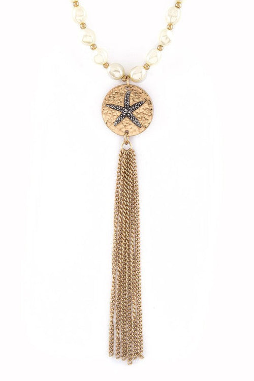 Metal Sand Dollar & Tassel Necklace Set