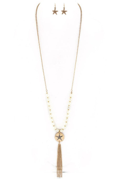 Metal Sand Dollar & Tassel Necklace Set