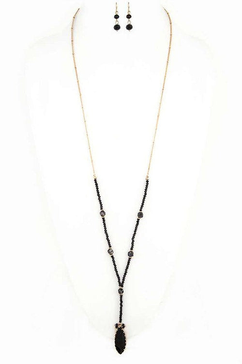 Crystal Pendant Beaded Long Necklace Set