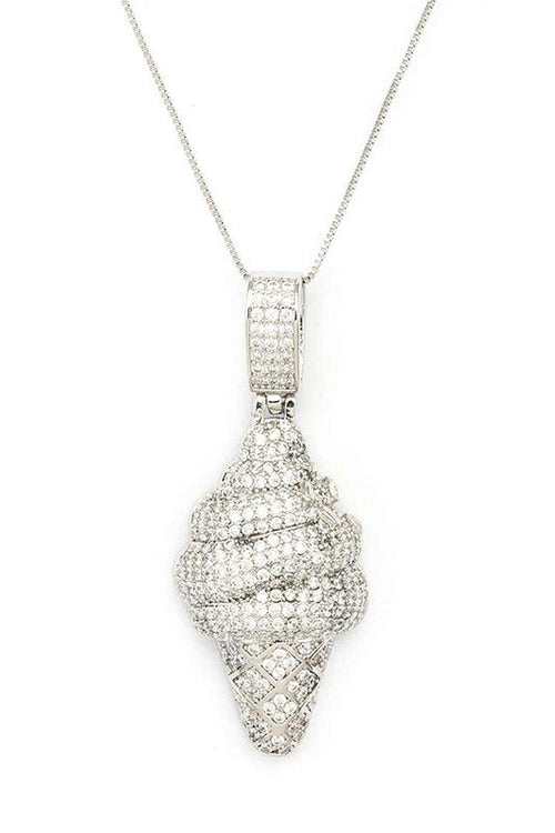 Micro Setting CZ Ice Cream Cone Pendant Necklace