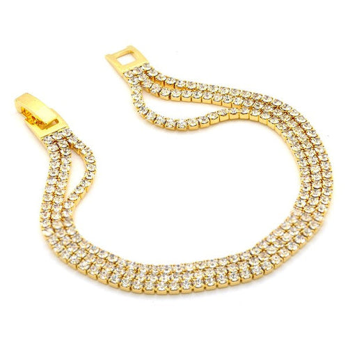 3 Lines Free Moving Clap over Rhinestone Bracelet