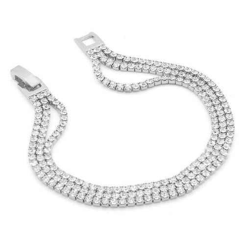 3 Lines Free Moving Clap over Rhinestone Bracelet