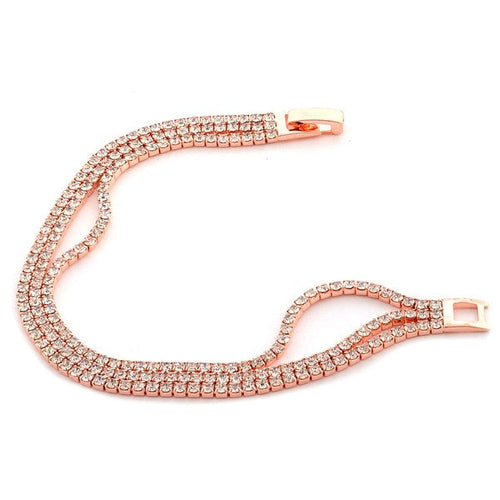 3 Lines Free Moving Clap over Rhinestone Bracelet