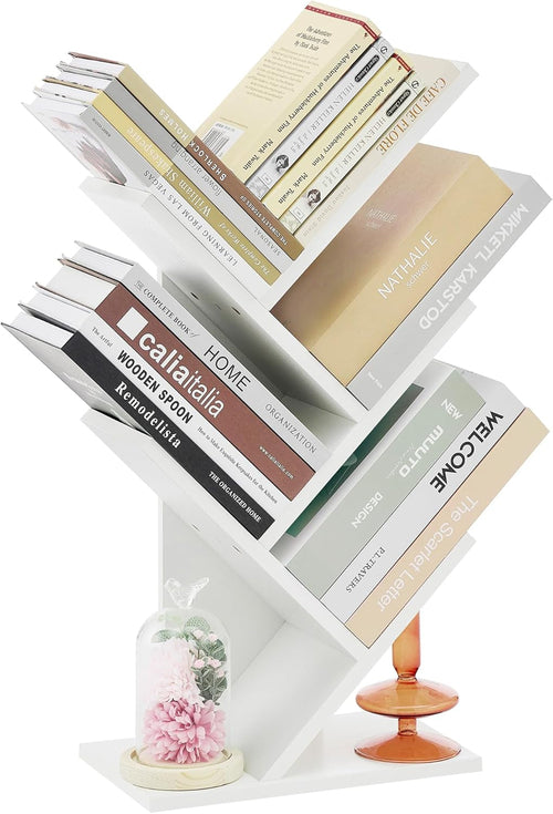 White 4 Tier Tree Bookshelf Free Standing Small Bookcase