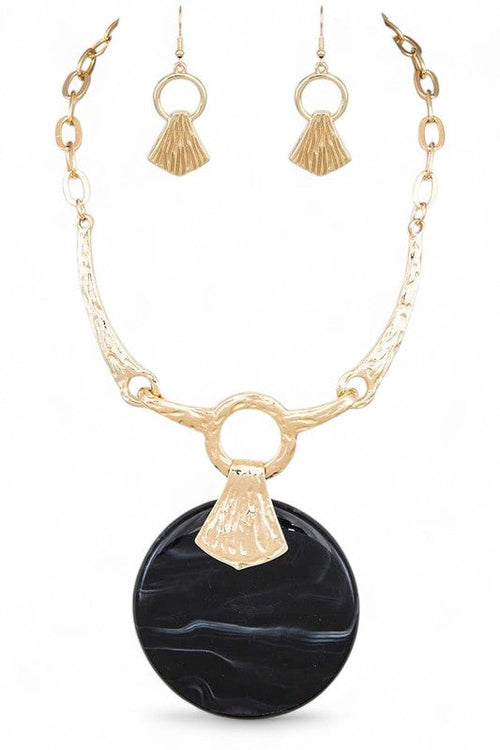 Oversize Faux Stone Resin Pendant Necklace Set