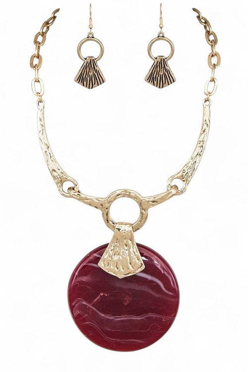 Oversize Faux Stone Resin Pendant Necklace Set