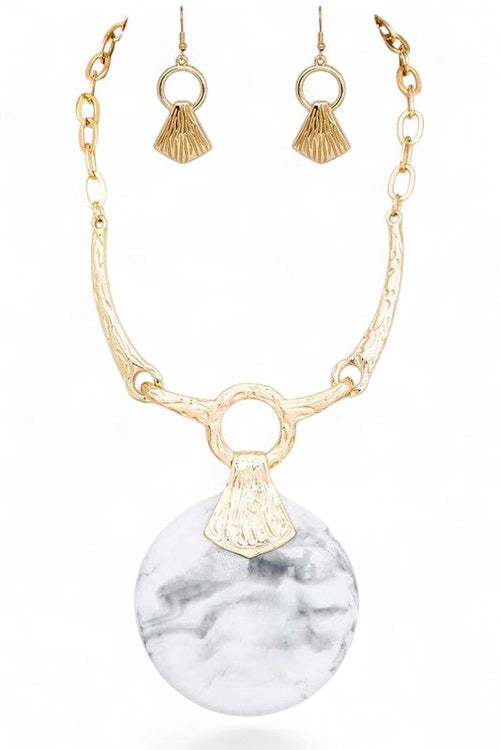 Oversize Faux Stone Resin Pendant Necklace Set