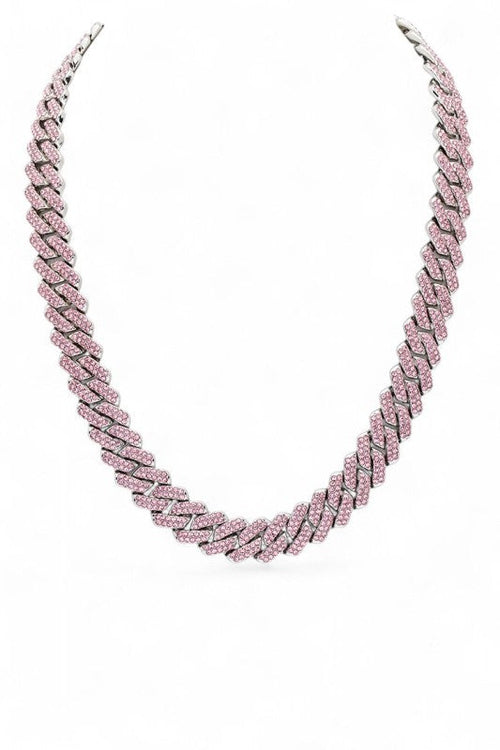 Pink Stone Cuban Chain Statement Necklace