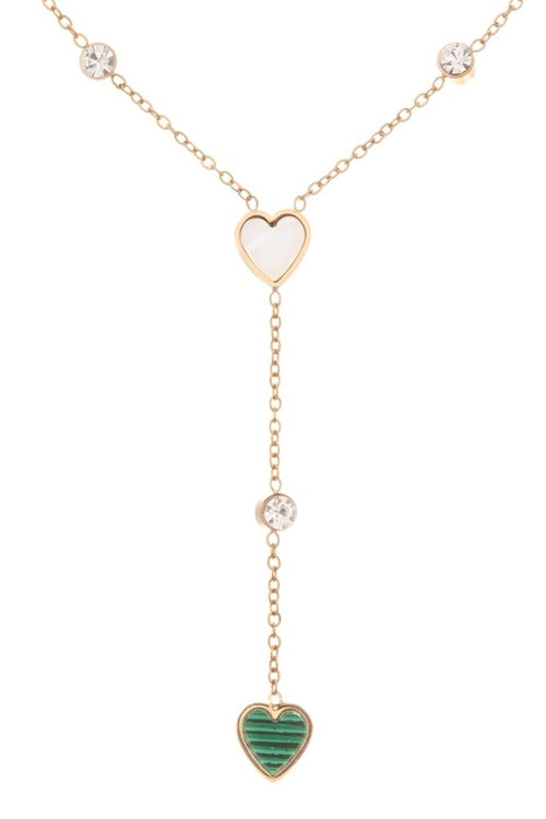 Station Mix Heart Charm Y Drop Necklace