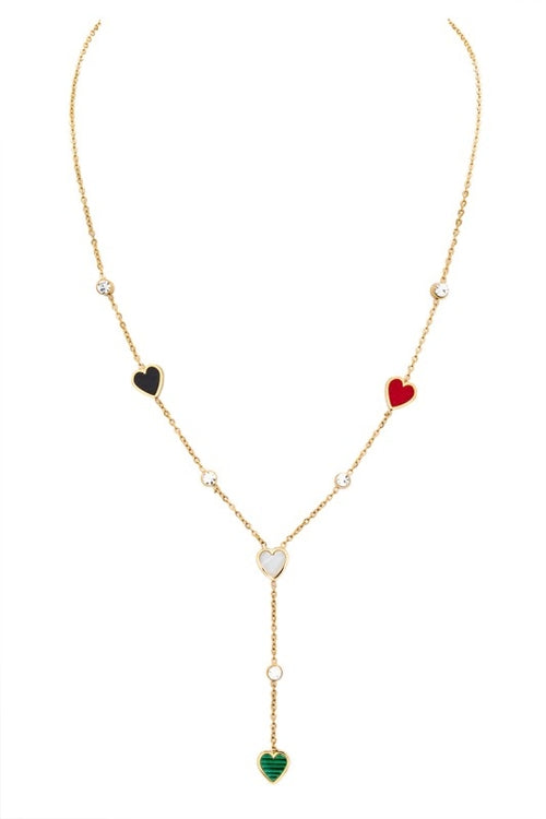 Station Mix Heart Charm Y Drop Necklace