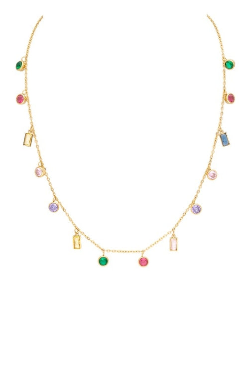 Bejeweled Mix Color Fringe Gem Necklace