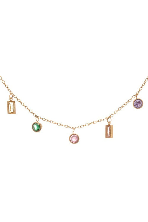 Bejeweled Mix Color Fringe Gem Necklace