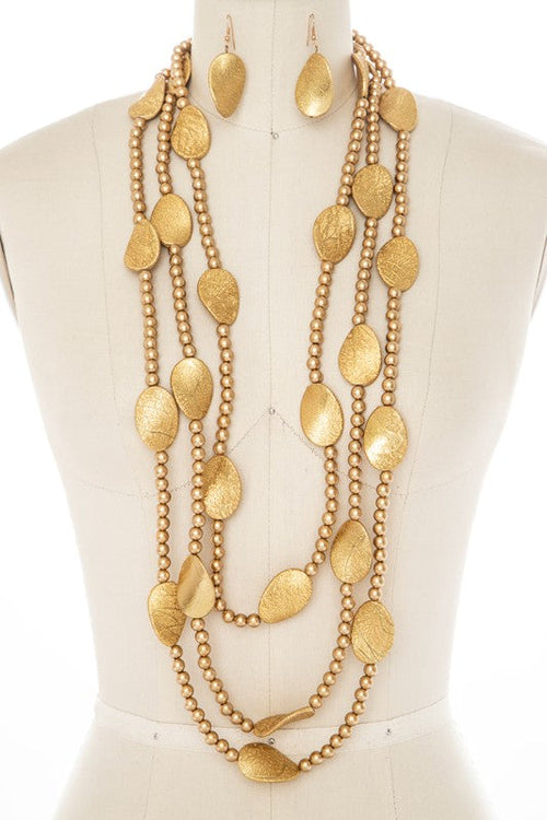 Textured Petal Pearl Extra Long Necklace Set
