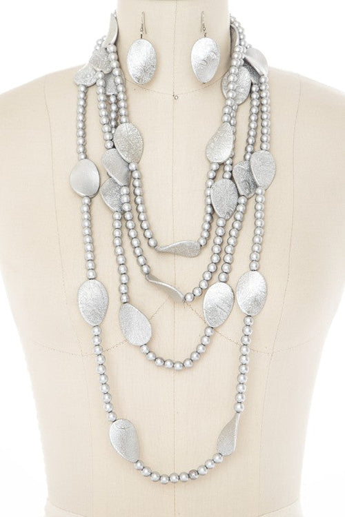 Textured Petal Pearl Extra Long Necklace Set