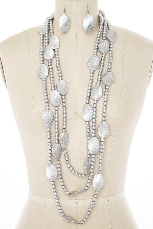 Textured Petal Pearl Extra Long Necklace Set