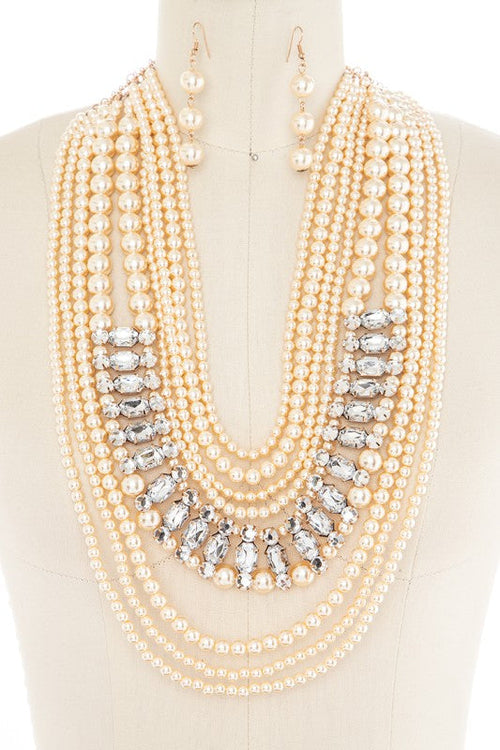 Crystal Pearl Layer Statement Necklace