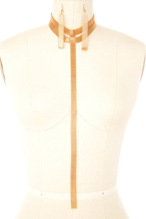Mesh Chain Choker Long Drop Necklace Set