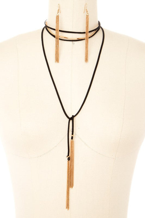 Convertible Wrap Around Tassel Necklace Set