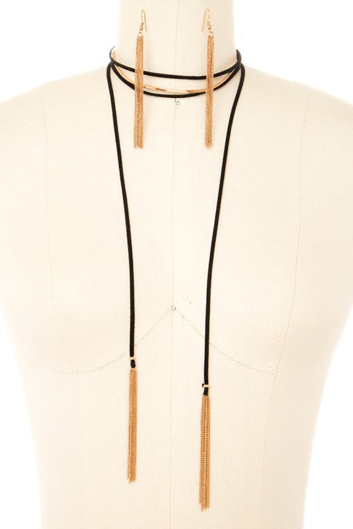 Convertible Wrap Around Tassel Necklace Set