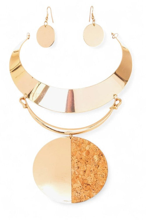 Mix Media Cork And Metal Pendant Collar Necklace