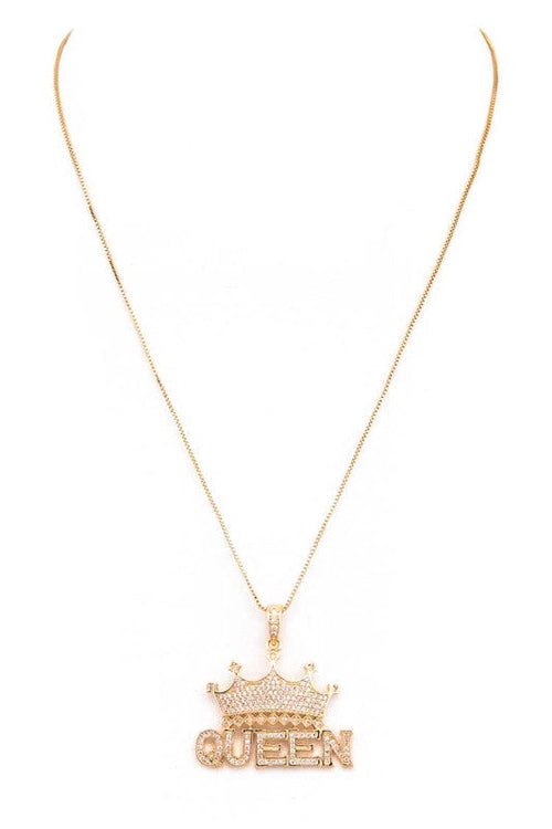 QUEEN Crown CZ Pendant Necklace