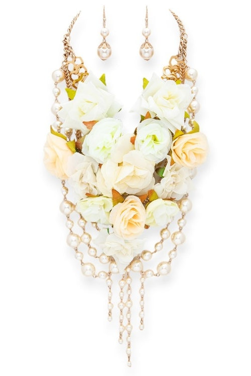 Gardenia Mix Pearl Statement Necklace Set